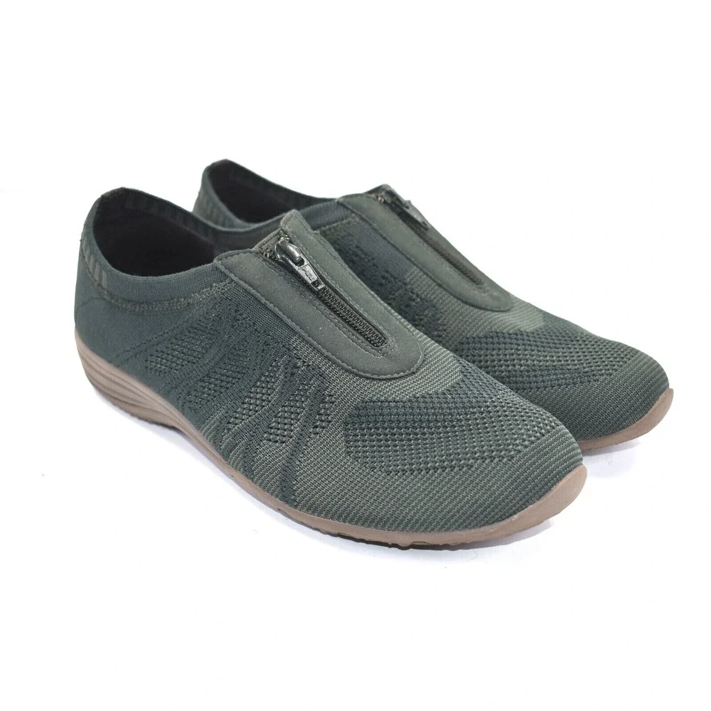 Skechers Transend Womens Green Zip Comfort Casual Knit Shoes Sneakers Size 10